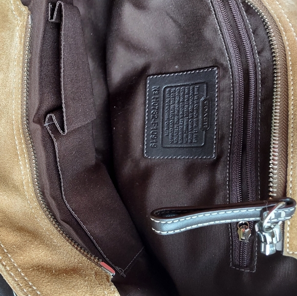 Women's CoachBrown/ Tan Suede Bucket Satchel Purse - Picture 4 of 4